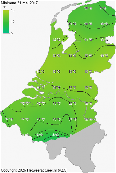 Minimum temperatuur 31 mei 2017