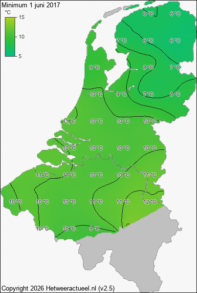 Minimum temperatuur 1 juni 2017