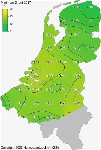 Minimum temperatuur 2 juni 2017