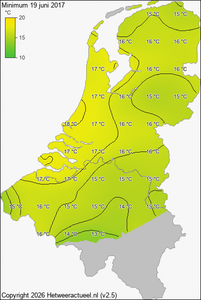 Minimum temperatuur 19 juni 2017