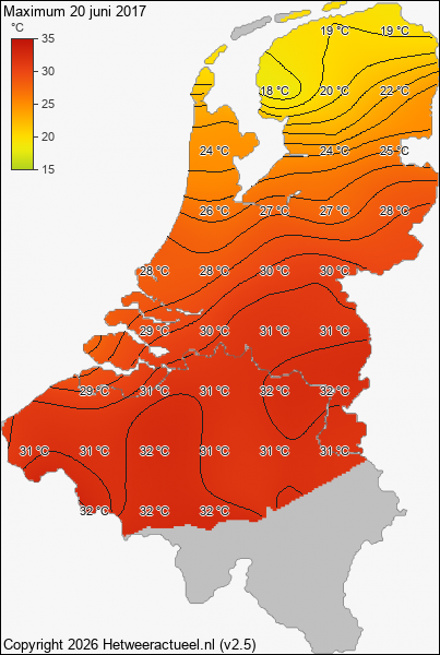 Maximum temperatuur 20 juni 2017