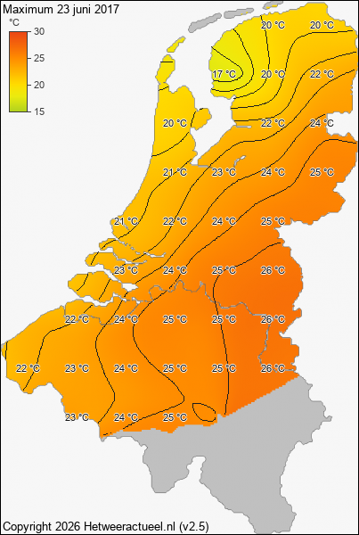 Maximum temperatuur 23 juni 2017