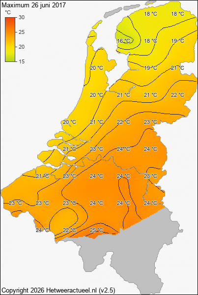 Maximum temperatuur 26 juni 2017