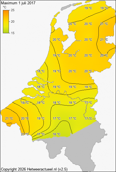 Maximum temperatuur 1 juli 2017