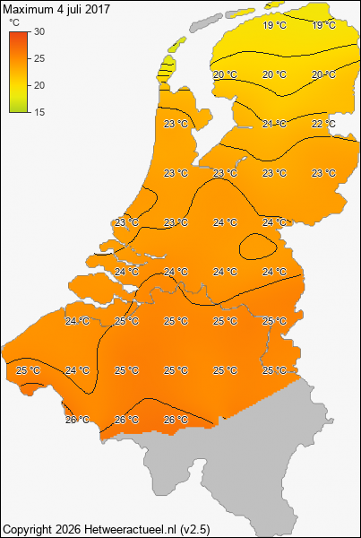 Maximum temperatuur 4 juli 2017