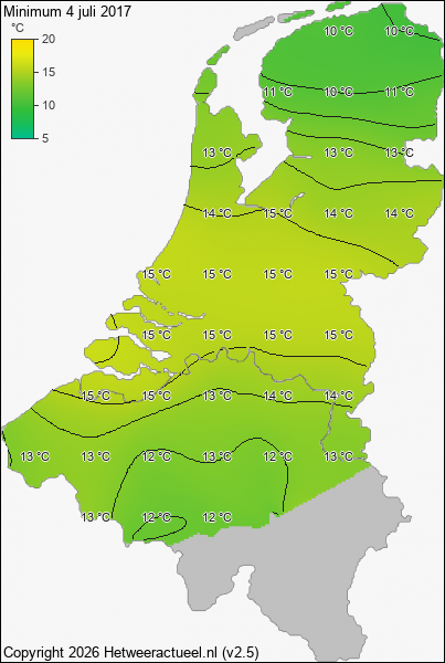 Minimum temperatuur 4 juli 2017
