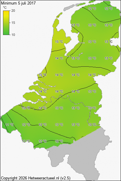 Minimum temperatuur 5 juli 2017