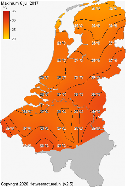 Maximum temperatuur 6 juli 2017