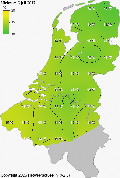 Minimum temperatuur 6 juli 2017