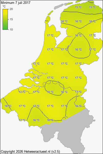 Minimum temperatuur 7 juli 2017