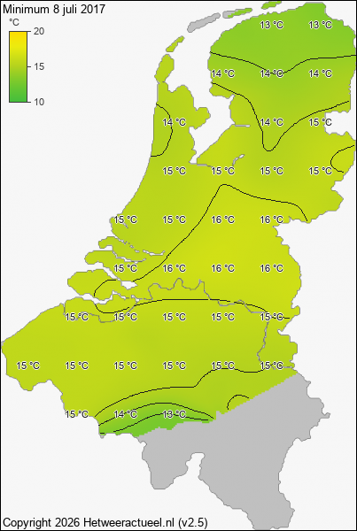 Minimum temperatuur 8 juli 2017