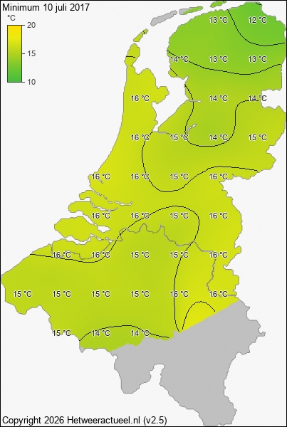 Minimum temperatuur 10 juli 2017