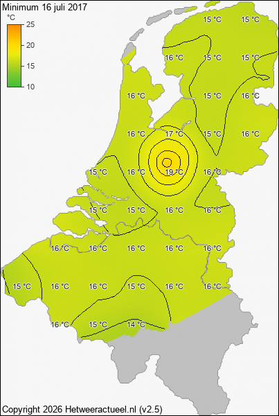 Minimum temperatuur 16 juli 2017