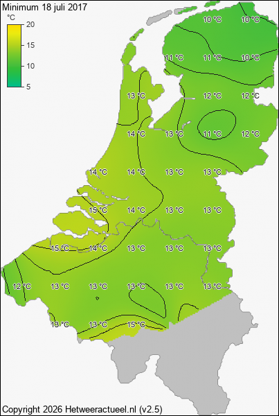 Minimum temperatuur 18 juli 2017