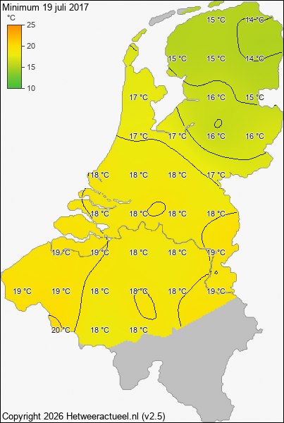 Minimum temperatuur 19 juli 2017