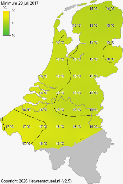 Minimum temperatuur 29 juli 2017