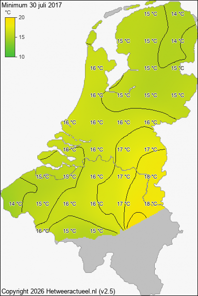 Minimum temperatuur 30 juli 2017