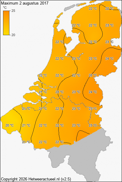 Maximum temperatuur 2 augustus 2017