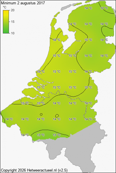 Minimum temperatuur 2 augustus 2017