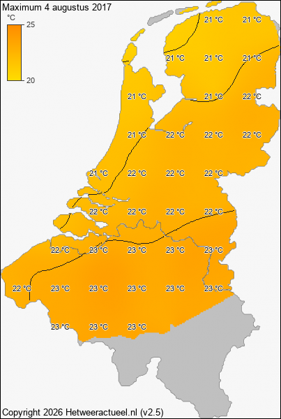 Maximum temperatuur 4 augustus 2017