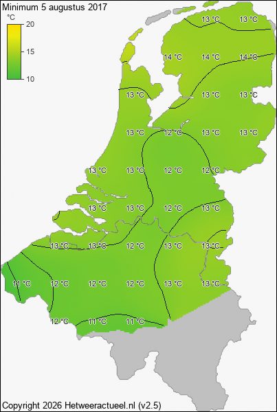 Minimum temperatuur 5 augustus 2017