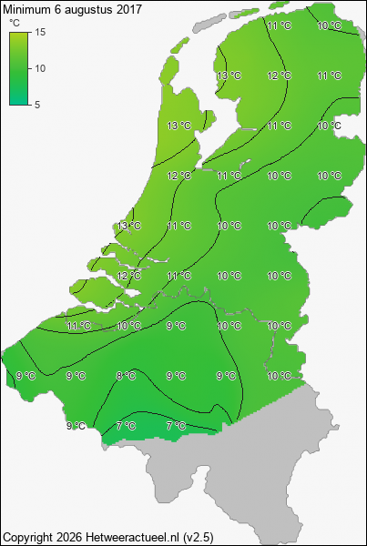 Minimum temperatuur 6 augustus 2017
