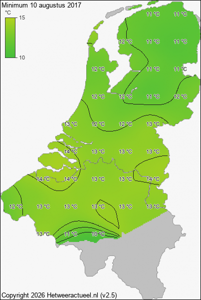 Minimum temperatuur 10 augustus 2017