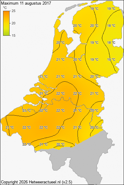 Maximum temperatuur 11 augustus 2017