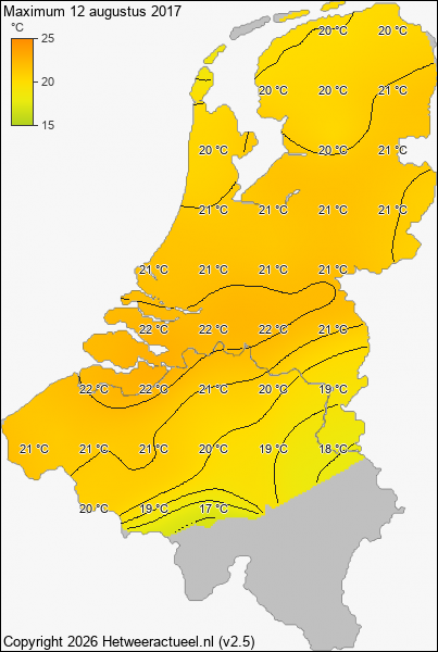 Maximum temperatuur 12 augustus 2017