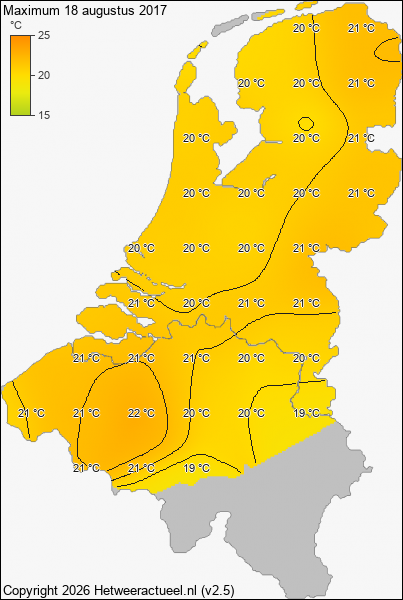 Maximum temperatuur 18 augustus 2017