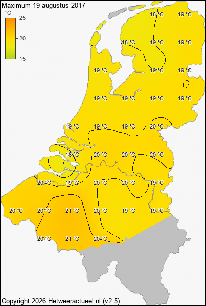 Maximum temperatuur 19 augustus 2017