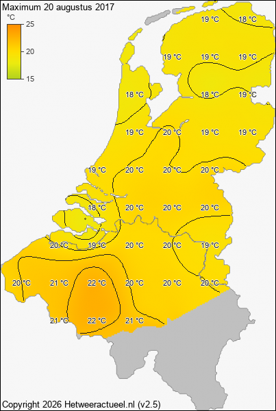 Maximum temperatuur 20 augustus 2017