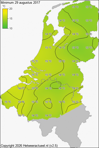 Minimum temperatuur 29 augustus 2017