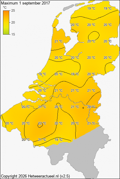Maximum temperatuur 1 september 2017