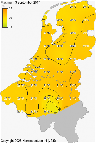 Maximum temperatuur 3 september 2017