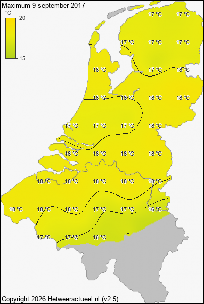 Maximum temperatuur 9 september 2017