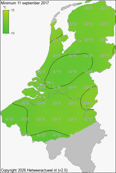 Minimum temperatuur 11 september 2017
