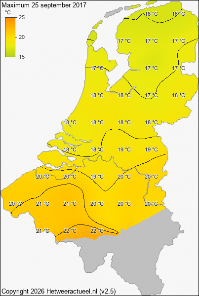 Maximum temperatuur 25 september 2017