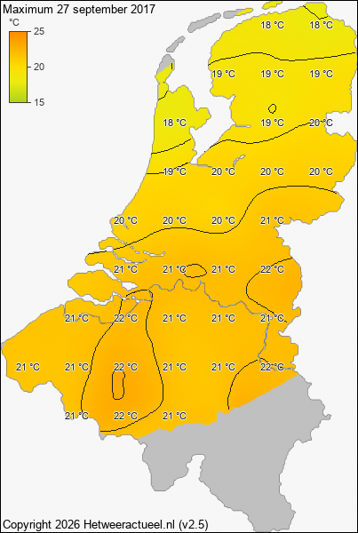 Maximum temperatuur 27 september 2017