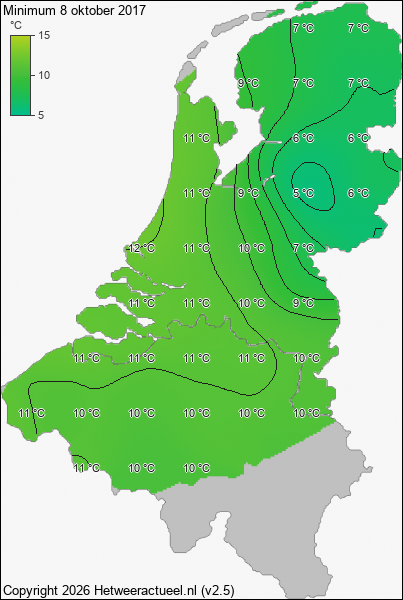 Minimum temperatuur 8 oktober 2017