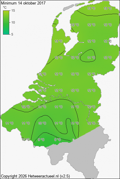 Minimum temperatuur 14 oktober 2017