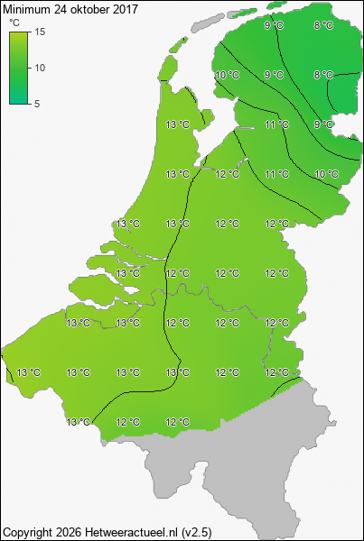 Minimum temperatuur 24 oktober 2017