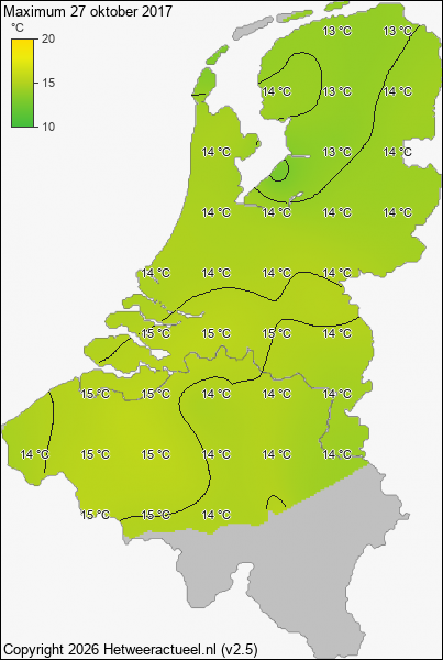 Maximum temperatuur 27 oktober 2017