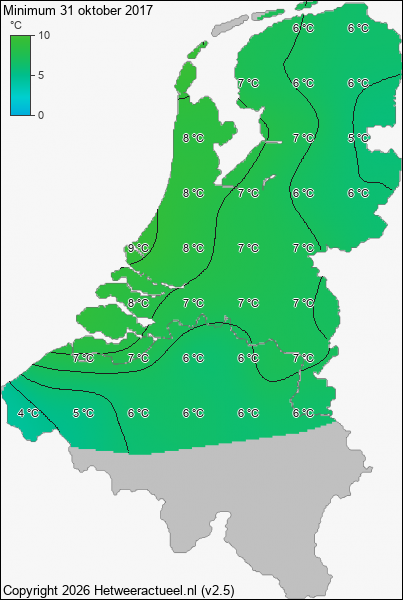 Minimum temperatuur 31 oktober 2017