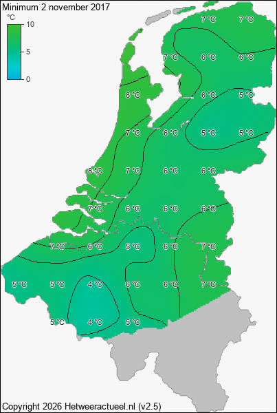 Minimum temperatuur 2 november 2017