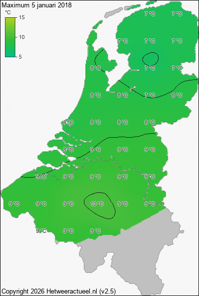 Maximum temperatuur 5 januari 2018