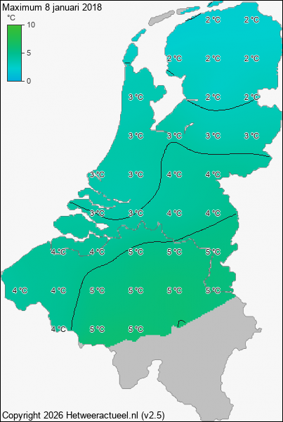 Maximum temperatuur 8 januari 2018