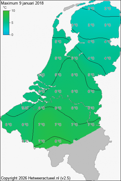 Maximum temperatuur 9 januari 2018