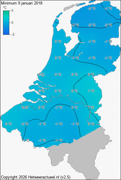 Minimum temperatuur 9 januari 2018