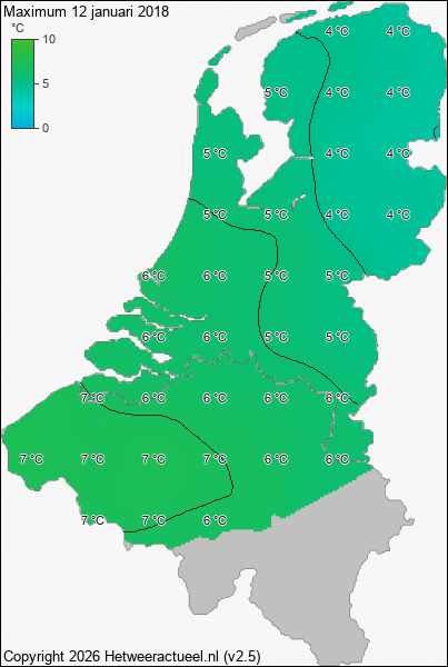 Maximum temperatuur 12 januari 2018